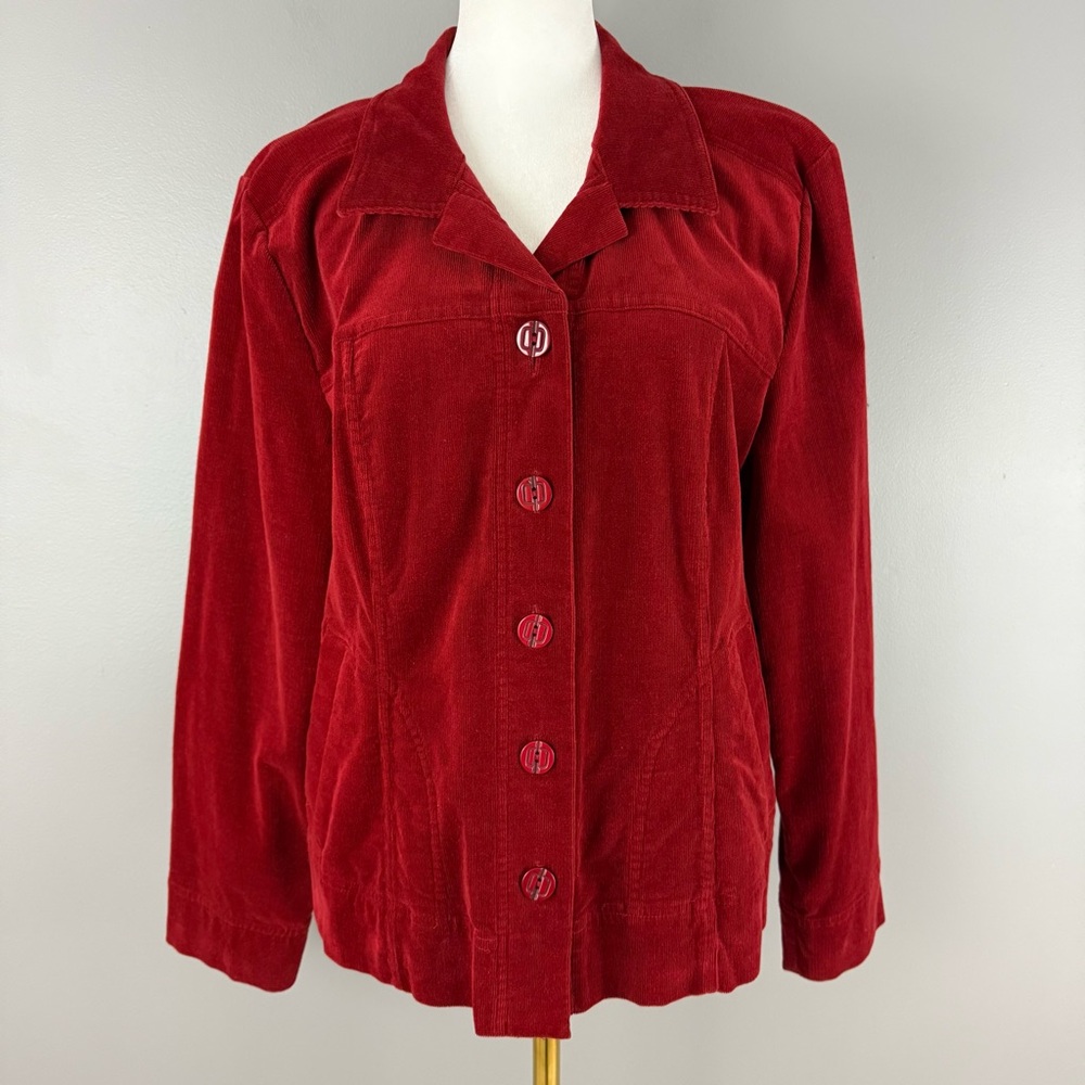 Christopher & Banks Red Corduroy Jacket Size Large Cotton Blend Stretch